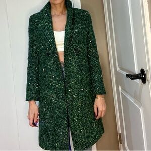 J. Crew Dark Green Tweed Pea Coat